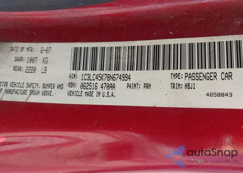 2008 Chrysler Sebring Lx from USA, damaged, VIN 1C3LC45K78N674994